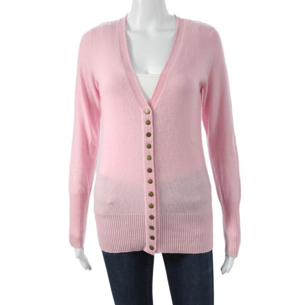 Kier + J Womens Pink Cashmere V-Neck Cardigan Long Sleeve Size S